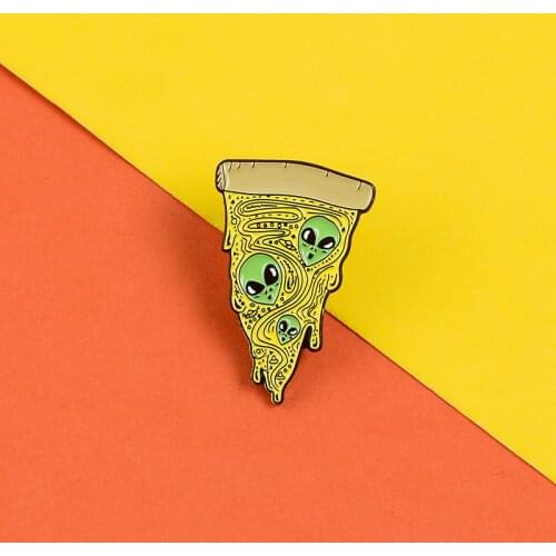 Cartoon Fun Food Pizza ET Alien Eye Enamel Brooch Alloy Badge Jewelry Gift Fashion Woman Clothes Bag Accessories