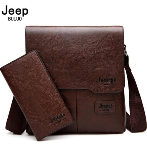 JEEP BULUO Men Bag Famous Brand 2 pcs Set Man Leather Messenger Shouder Bag Business Travelling Bags Male Tote Cross body Bags