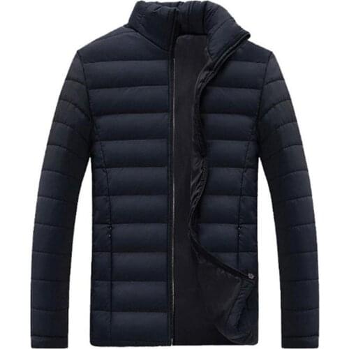 Men Winter Coat Warm Cotton Jacket Plus Size Casual Men Solid Color Stand Collar Long Sleeve Cotton-padded Coat Outwear