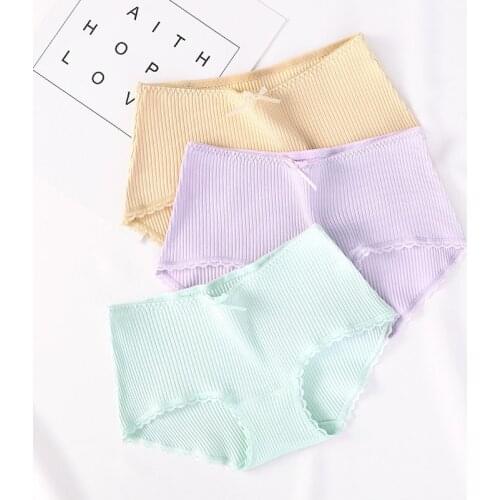 Girl Underwear New Japanese Cute Little Princess Cotton Underwear Breathable Mid Waist Bow Lace Double Bottom File Ladies Briefs