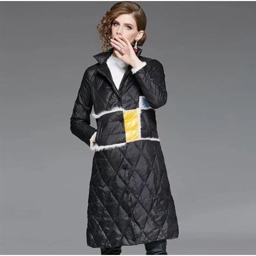 2018 New Mink Slim Lapel White Duck Jacket Winter Jacket Coat Women Black Long Warm Feather Overcoat Female Manteau Femme Ls178