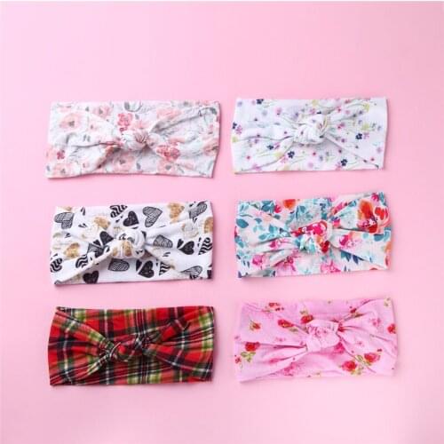 New European 6 Colors Baby Hairband 3D Floral Print Infant Knot Headband Hair Band Turban 0-8T Kid Hair Accessories