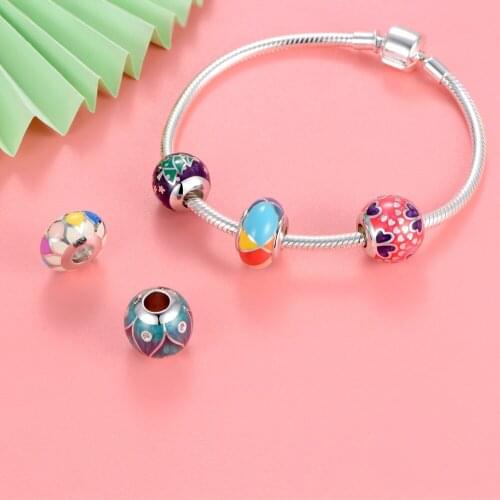 2016 New Colorful Round Beads Sterling Silver Enamel Beads For Brand Bracelet Aimili Jewelry AMLD038H20