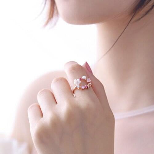 New Sweet Shell Flower Wreath Open Rings For Women Girls Fashion Jewelry Finger Ring Birthday Gifts
