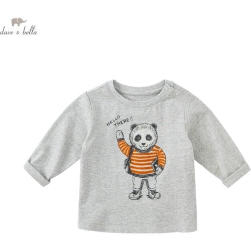 DB18625 dave bella autumn baby boys casual cartoon print T-shirt children tops kids boy fashion tees