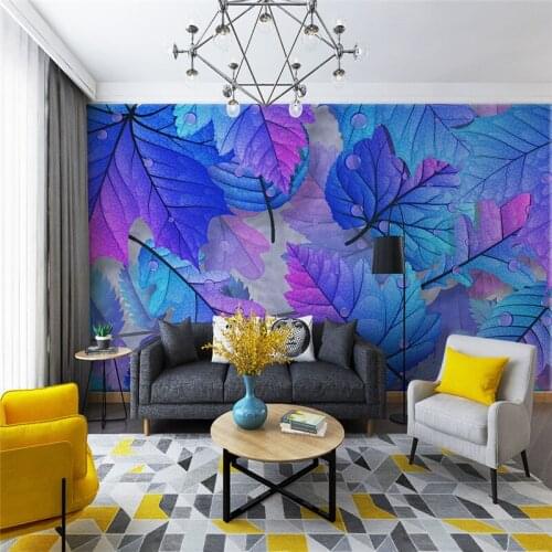 Custom wallpaper modern minimalist leaf watercolor style wall - waterproof high-grade materials