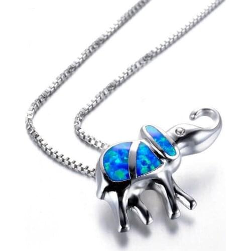 Plated Lucky Annimal Elephant Blue Fire Opal Pendant Necklace Popular Delicate For Women Gift