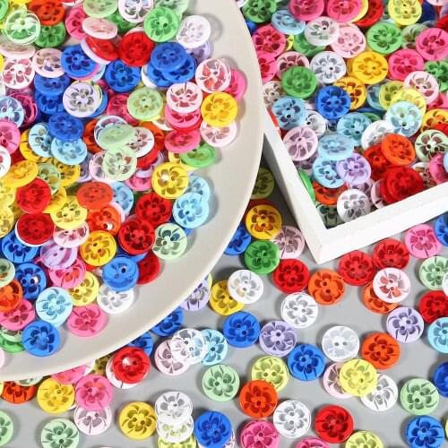 100Pcs 14mm transparent mixed flowers shape Dyed Resin buttons coat boots sewing tool clothes accessories decoration 2-holes diy