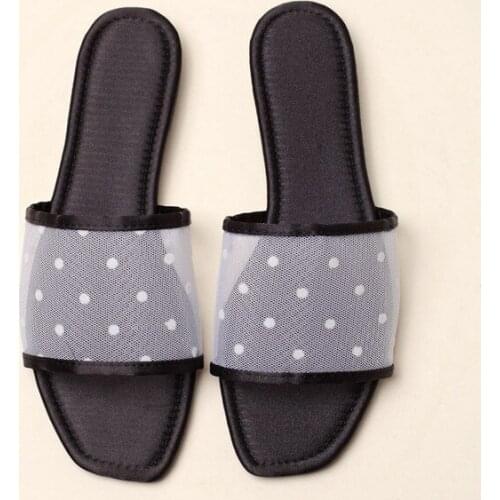 New Style Flat Sandals Transparent Mesh Polka Dot Fashion Ladies Slippers Lazy Drag Women Plus Size 42 Size