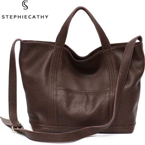 SC Luxury Genuine Leather Tote For Women Casual Style Large Top-handle Bags Female Natural Cowhide Crossbody Shoulder Handbags