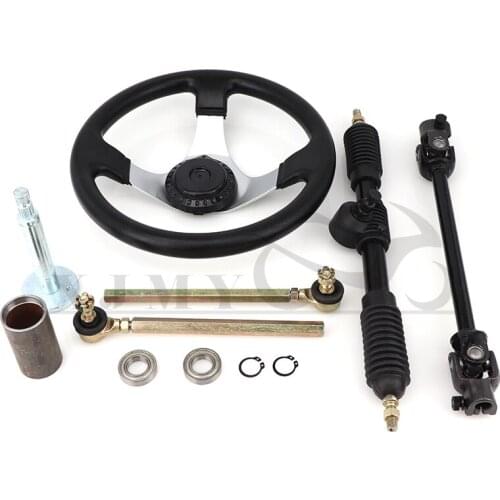 335mm Gear Rack Pinion 300mm Steering Wheel Assembly 380mm U Joint Tie Rod Knuckle Assy For 110cc Go Kart Quad Parts