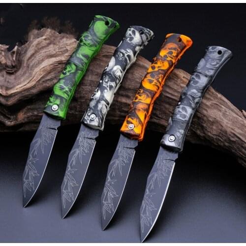 Folding Knife Key Ring Chain Fruit Camping Outdoor Survival EDC Pocket Stainless ABS Skull Pare Cutter Razor Open