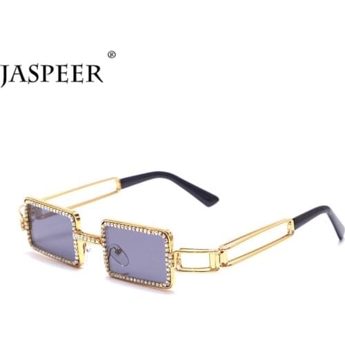 JASPEER Diamond Steampunk Sunglasses Women Luxury Crystal Sun Glasses Men Punk Square UV400 Shades Retro Fashion Eyewear