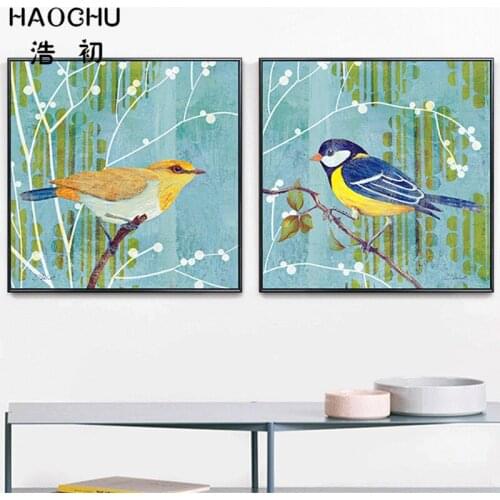 HAOCHU Modern Hand Painted Colorful Birds Wall Picture Europe Abstract Art Print Poster Home Mural Cuadros Decoration