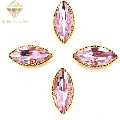 7X15mm Pink Horse eye shape sew on rhinestones gold base with hole lacy claws glass crystal rhinestone Diy garment accessories