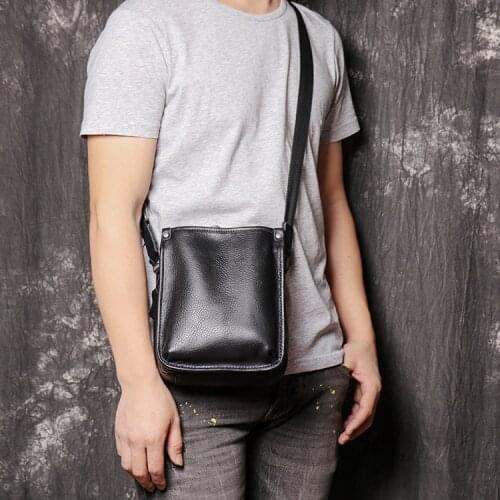 Mens Shoulder Bag For Men Genuine Leather Zip Messenger Bag Male Phone Bag Crossbody Bags For Men Bags Small Square Bag