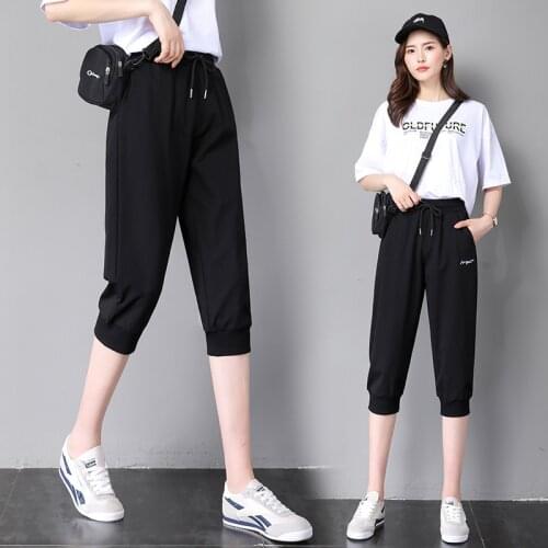 Newest Fashion Summer Women Plus Size Casual Loose Sweatpants Stretch Calf-length Trousers Ladies Harem Capris Pants Clothing