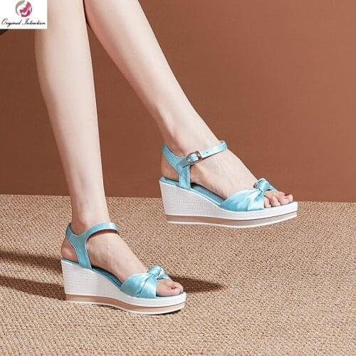 Womens Sandals Fashion Silk Wedges High Heeled Sandals Platform Buckle Strap Women Shoes Casual Office Lady Shoes Plus Size 40