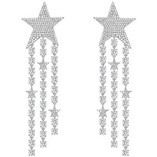 Fashion high jewelry 925 sterling silver with AAAAA zircon inlaid cold wind long star earrings romantic jewelry for women