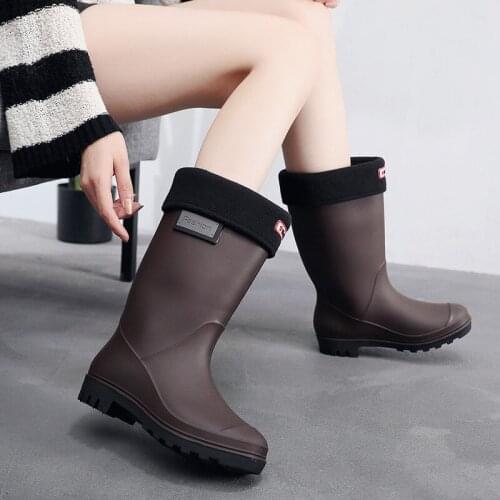 Middle tube rain shoes women thickened detachable cotton padded water boots warm rain boots women shoes adult rubber shoe cover