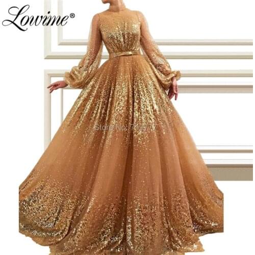 Sequined Long Sleeves Arabic Evening Dress 2019 Custom Made Dubai Islamic Prom Dresses Kaftans Saudi Arabia Wedding Party Gowns