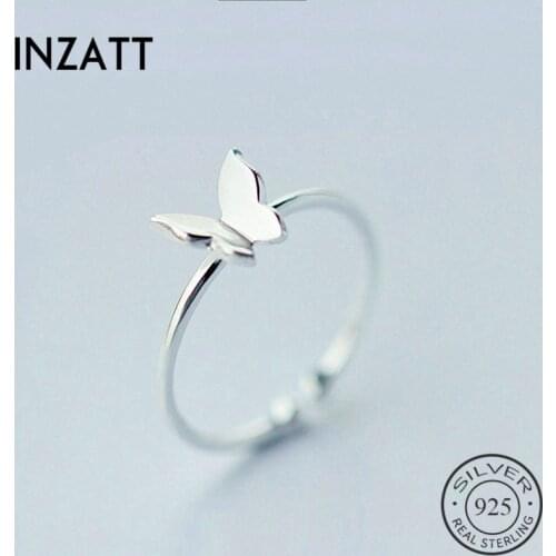 INZATT Real 925 Sterling Silver butterfly Adjustable Ring For Fashion Women Party Cute Fine Jewelry MInimalist Accessories Gift