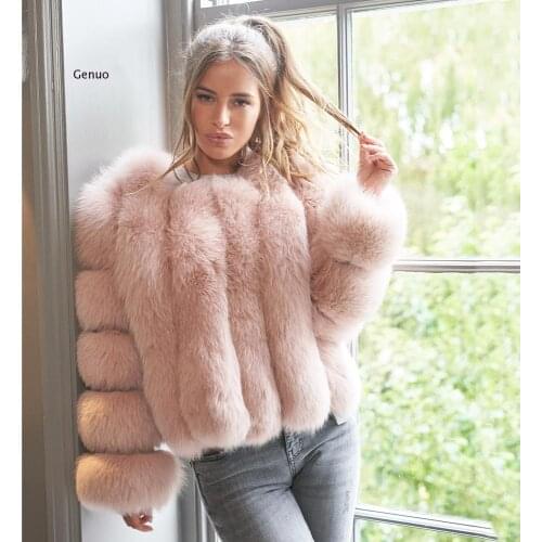 Women Cost Full Pelt Faux Fox Fur Warm Overcoat Short Winter Fake Fur Jacket Outerwear Luxury Fluffy Fox Fur Coats for Femme