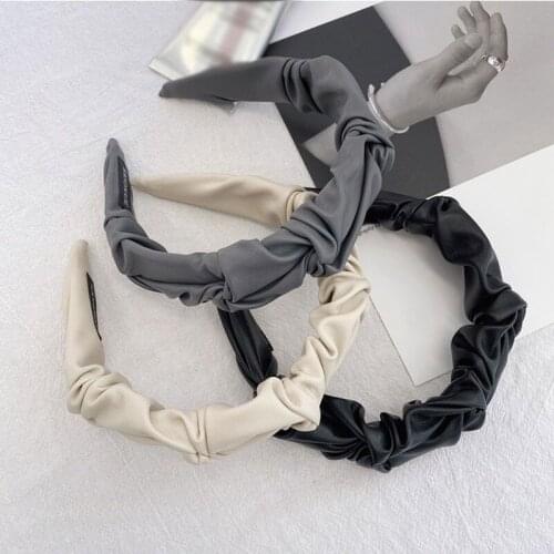 1PC Vintage Solid Color Headband Fashion Wide Head Hoop Soft PU Leather Twist Hairband For Women Girls Hair Accessories