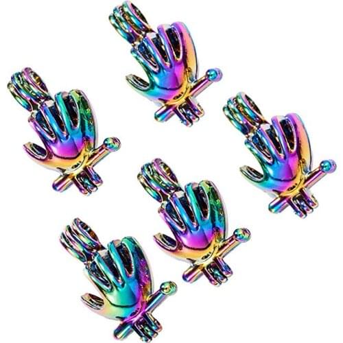 10 PCS Hands Shape Rainbow Colorful Pearl Oysters Bead Cage for Jewelry Making/Essential Oil Scent Diffuser Locket Pendants