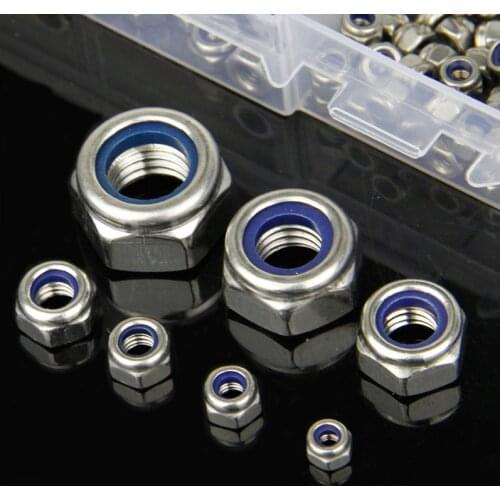 180 Pcs/set M3 M4 M5 M6 M8 304 Stainless Steel Hexagon Nylon Lock Nuts Set Screws Hex Socket Furniture Bolts Kit