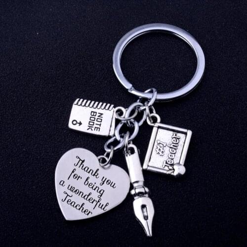36PCs Thanksgiving Gifts Thank You For Being A Wonderful Teacher Engraved Words Keyrings Teacher Pen Notebook Pendant Keychains