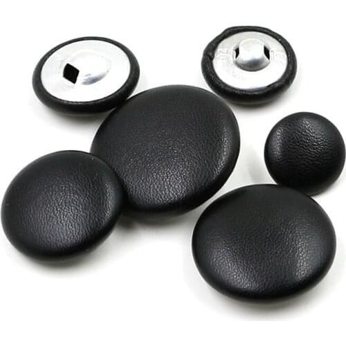 6PCS Black Leather Button Hand Sewing Fur Coat Leather Coat Button Leather Bag Leather Shoes Decorative Buckle round Hand Button