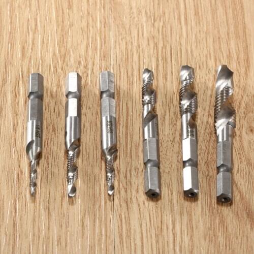 6pcs M3-M10 Drill Tap Bit Set High Speed Steel HSS Hole Tap Drill Countersink Deburr Set Combination Drill Tap Bit Tapping Tools