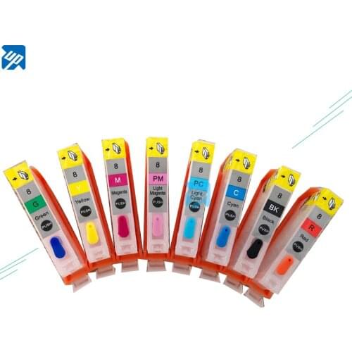 8PCS with auto chip Refillable ink Cartridges for Canon PIXMA PRO9000 PRO9000 Mark II CLI8