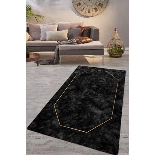 Anthracite Color Marble Pattern Non Slip Leather Base Elegant Living Room Carpet