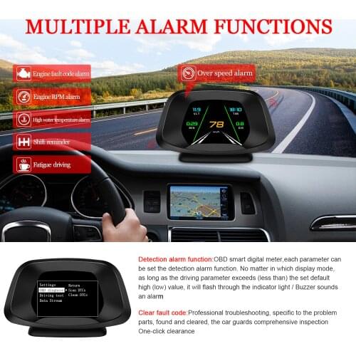 Car HUD Navigation GPS OBD Head Up Display Digital Gauge Fuel Consumption Voltage Speedometer Turbo Brake Test OBD2 Scanner P19