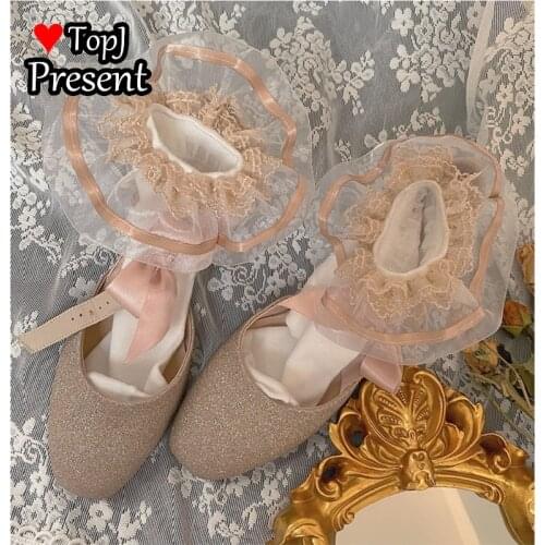 Baroque gold embroidered mesh lace cotton socks vintage French lace pile socks