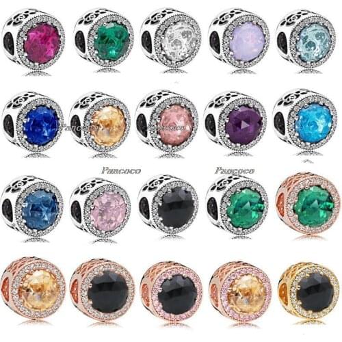 925 Sterling Silver Charm Radiant Hearts With Pink & Clear Crystal Beads Fit Pandora Bracelet & Necklace Diy Jewelry