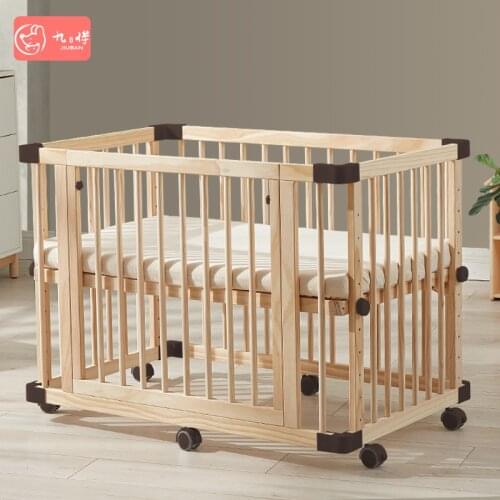 Baby crib multifunctional quick-fitting childrens bed with rollers newborn baby bed without paint solid wood splicing bed