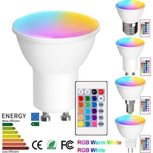 E14 RGB LED Bulbs Remote Control Smart Spotlight Bulbs AC85-265V Dimmable 16 Color Night Lamp E26 E27 GU10 MR16 Home Party Decor