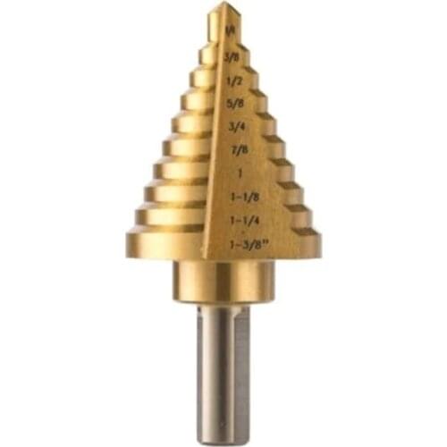 Fixmee 1 x Step Drill Bit3/8" Hex Shank 10 Step Drill Bit 1/4" to 1 3/8" HSS Titanium All in One Bit