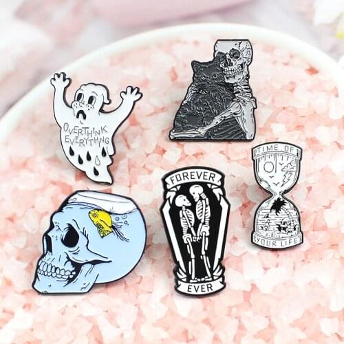 Gothic skeleton custom jewelry brooch bizarre ghost skull coffin couple scenery hourglass hobby cat shirt badge lapel pin gift
