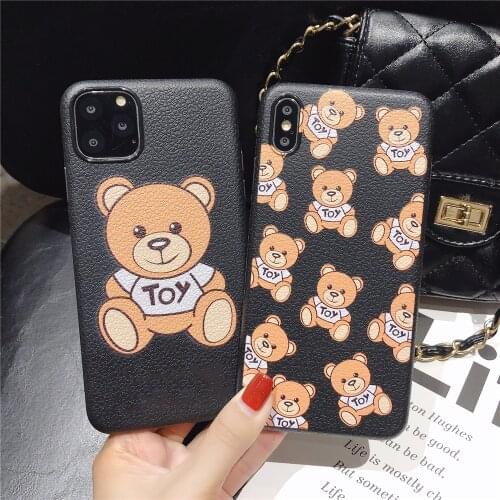 Italy Fashion Cute toy Bear soft leather phone case for iPhone 12 Pro Max 11 Pro Max XR X Xs Max 8 7 6 Plus street luxury cover