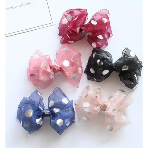 Boutique 20pcs Fashion Cute Polka Dot Gauze Bow Hairpins Solid Kawaii Bowknot Hair Clips Princess Headwear Accessories