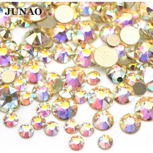 JUNAO 16 Cut Facet SS10 SS16 SS20 Mix Size Citrine AB Flatback Glass Nail Rhinestones Non Hotifx Glass Strass Crystal Stone