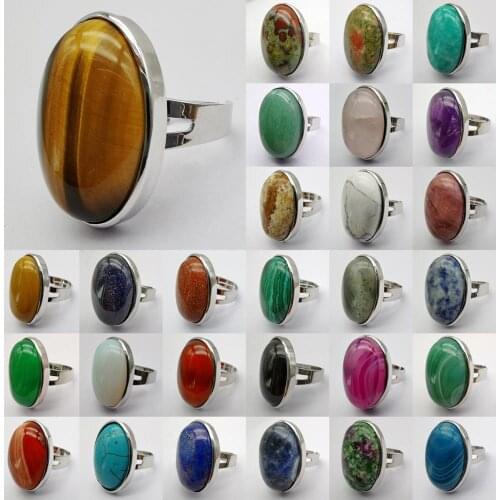 Labradorite Amazonite Lapis Tigereye Unakite Epidote Sandstone Picture Stone Oval GEM Finger Ring Size 8-9 Jewelry For Gift 1PCS