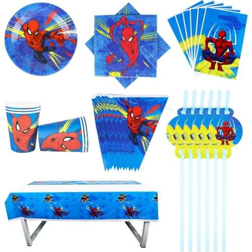 68/57/56/24Pcs Spiderman Style Decorations Birthday Sets Banner Straw Bag Cup Plate Napkins Tablecloth Supplies For Kids