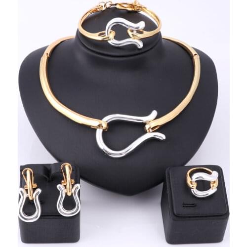 Women African Jewelry Sets Gold Color 3 Colors Fashion Bridal Wedding Elegant Romantic Wedding Necklace Jewelry Sets