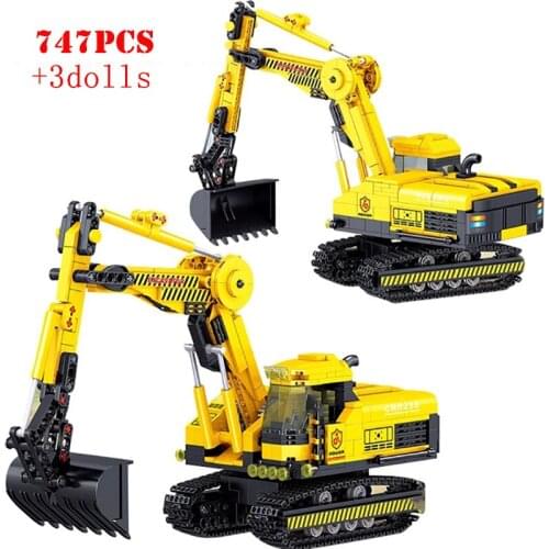 City Crawler Excavator Engineering Roller Building Blocks Technical Bulldozer Crane Truck Construction Bricks Toys For Children