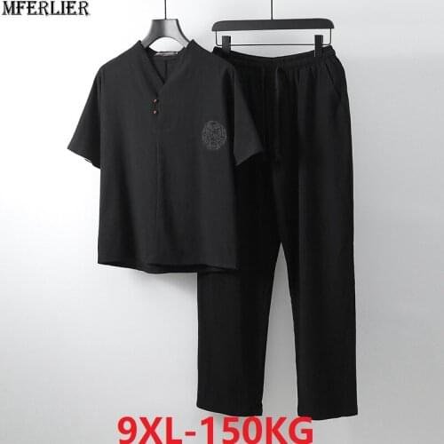 Summer oversize Men vintage T-shirt and shorts Tang suit Chinese style tees t shirt Short Sleeve plus size 5XL 7XL 8XL 9XL tops